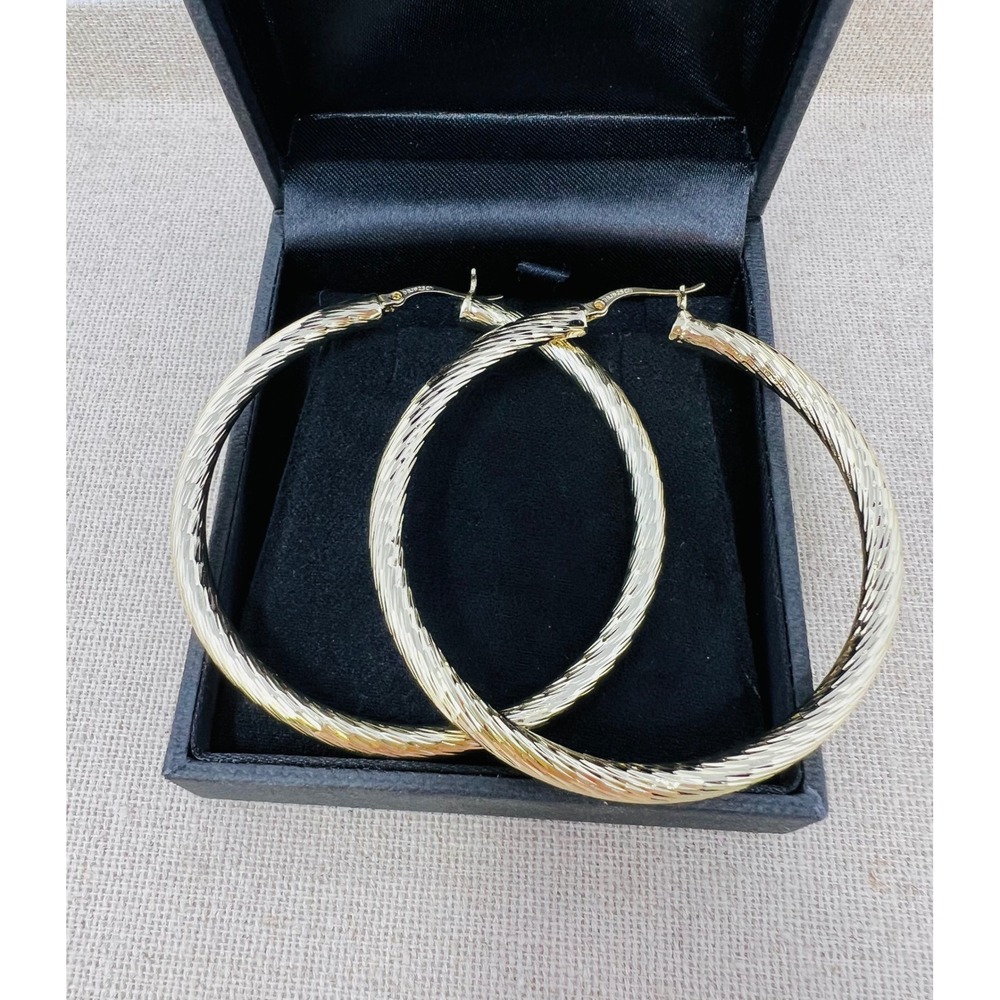 Bellezza Gold Over Sterling Silver Diamond Cut Textured Large Hoop Earrings 925
